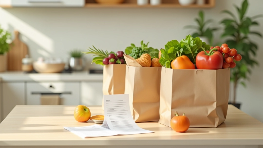 Sacs de courses au supermarché avec reçus et liste de courses