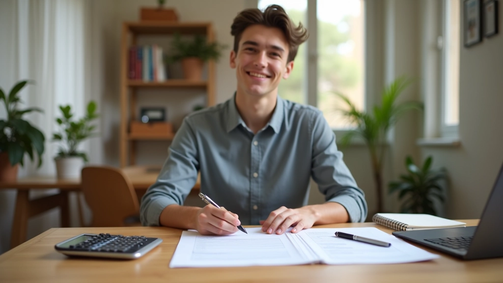 Personne créant une liste budgétaire détaillée sur papier avec calculatrice et stylo, organisée par catégories