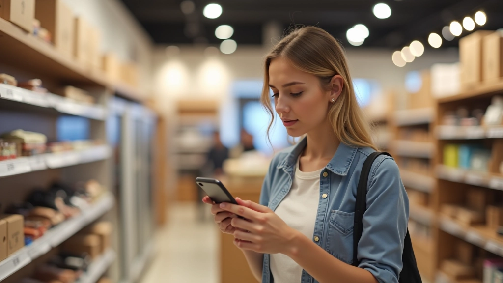 Shopper consultant vérifiant les prix et les étiquettes de produits en magasin, comparant les options