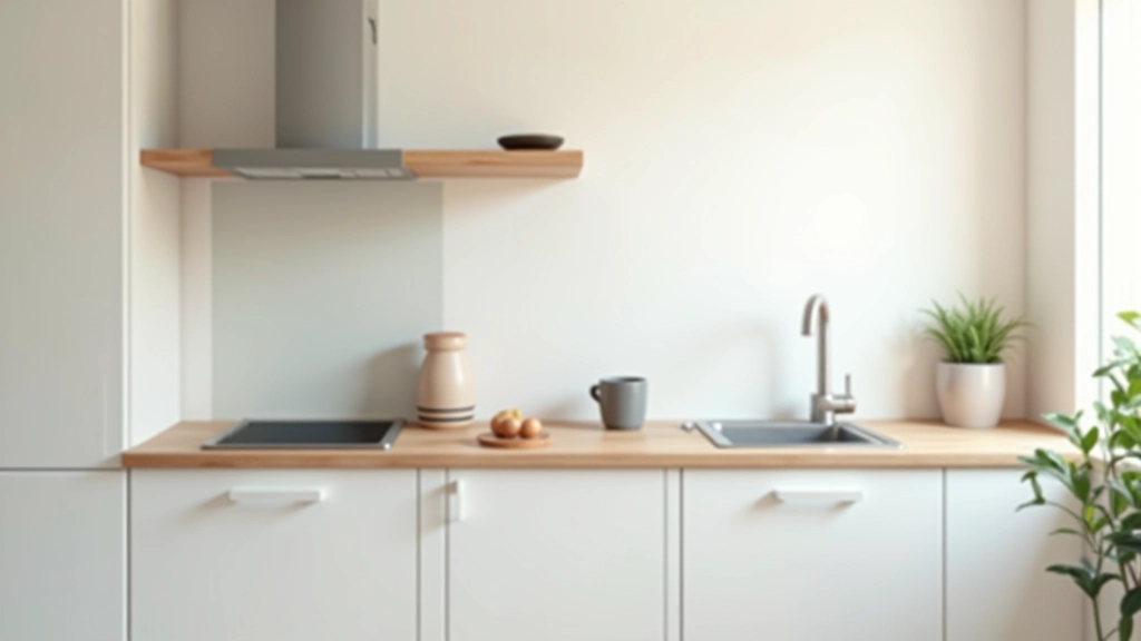 Cuisine moderne et bien équipée avec électroménagers essentiels disposés sur les plans de travail