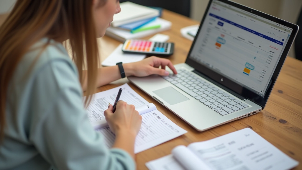 Jeune adulte créant un budget mensuel et planification financière